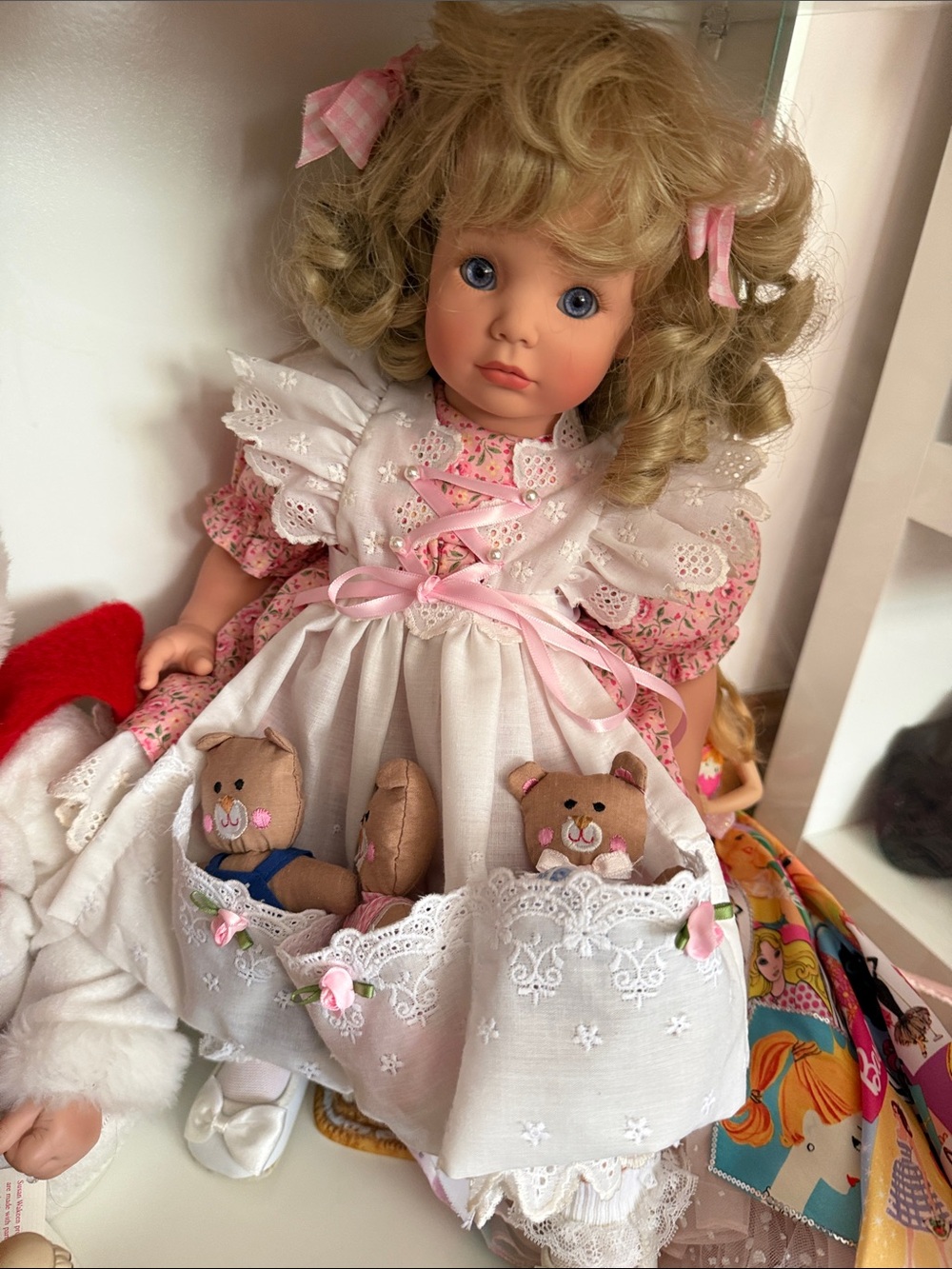 Classic Blonde Doll in Pink and White Dress